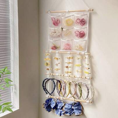 1pc Hair Accessory Organizer Rack, Hair Band Holder, Suitable For Girls, With Hooks To Store Hair Clips, Hair Bands, Hair Accessories, Can Be Hung On Wall, Ideal For Decorating Baby Room, Nursery, Girls Room, Can Be Hung On Wall, Door Or Wardrobe, Great Gift For Baby Shower, Newborn