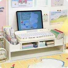 Multifunctional Computer Monitor Riser Stand, Desk Drawer Storage Organizer, Office Desktop Display Shelf Raiser - White - View 3