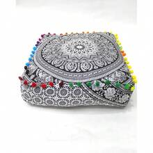 CRAFT CASTLE Mandala Mandala Barmeri Large Floor Pillow Cover Cushion Meditation Seating Ottoman Throw Cover Hippie Decorative Zipped Bohemian Pouf Ottoman Cases (Black And White, 16\ Square) - Đen và Trắng - Xem 1