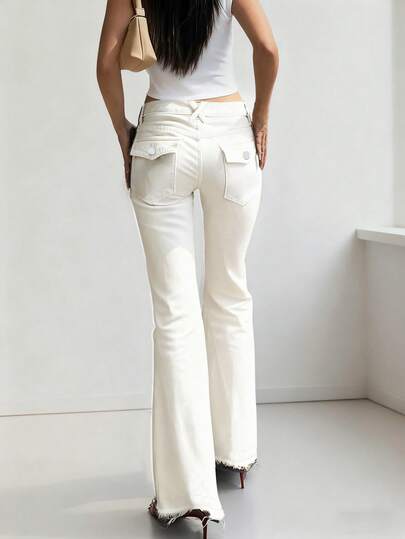 NVFelix Women's Slim Fit Flare Pants, Stretchy Fabric, Elegant & Fashionable, Y2K Streetwear Style, Winter White, New Arrival For Thanksgiving & New Year