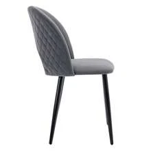 Dining Chair (2 Pcs), Upholstered Designer Chair With Backrest, Velvet Seat, Metal Frame, Adjustable Feet, Diamond Pattern On The Back, Grey - 灰色2 - 查看 9