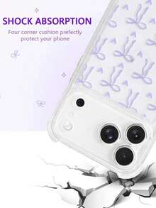 Pacote Único - Capa Transparente, Fofa, com Padrão de Laço e Coração, com Quatro Cantos à Prova de Choque. Compatível com iPhone 17/17 Pro Max/16/15/14/13/12/11. Feita de Material TPU Macio para Proteção Aprimorada. Extremamente Feminina, Design de Laço Roxo, Presente Perfeito para o Dia dos Namorados. - Malva - Visão 6