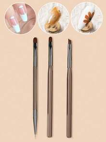 3pcs Acrylic Nail Art Brush Set, Including Painting Brush, UV Gel Brush, Building Rope Brush, Sweeping Brush And Acrylic Long Rod - Coffee Brown - View 6