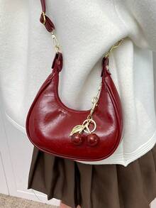 Dedoo 1 geantă de subraț în formă de semilună, nouă la modă de toamnă, cu decor drăguț cu cireșe, husă de subraț în stil vintage, potrivită pentru diverse ocazii, geantă vintage - roșu - Vizualizare 4