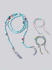 1pc New Multi-Element Beaded Eyeglass Chain, Fashionable Anti-Drop Eyewear Lanyard With Tassel & Mask Chain