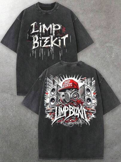 Men's Limp Bizkit Speaker & Gas Mask Graphic Crew Neck T-Shirt | Soft Fabric | Nu-Metal Rock Casual Style | Mens Clothes Hombres