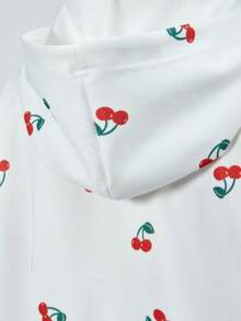 SAOYANGYU Women's Cherry Print Drop Shoulder Long Sleeve Zip Front Casual Hoodie With Pockets, Autumn/Winter - White - View 8