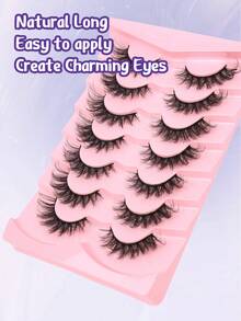 7对轻盈飘逸的仿貂毛假睫毛，打造自然猫眼妆效，纤细浓密，仿貂毛条状假睫毛套装，适合日常妆容。 - 濃密款 - 查看 5