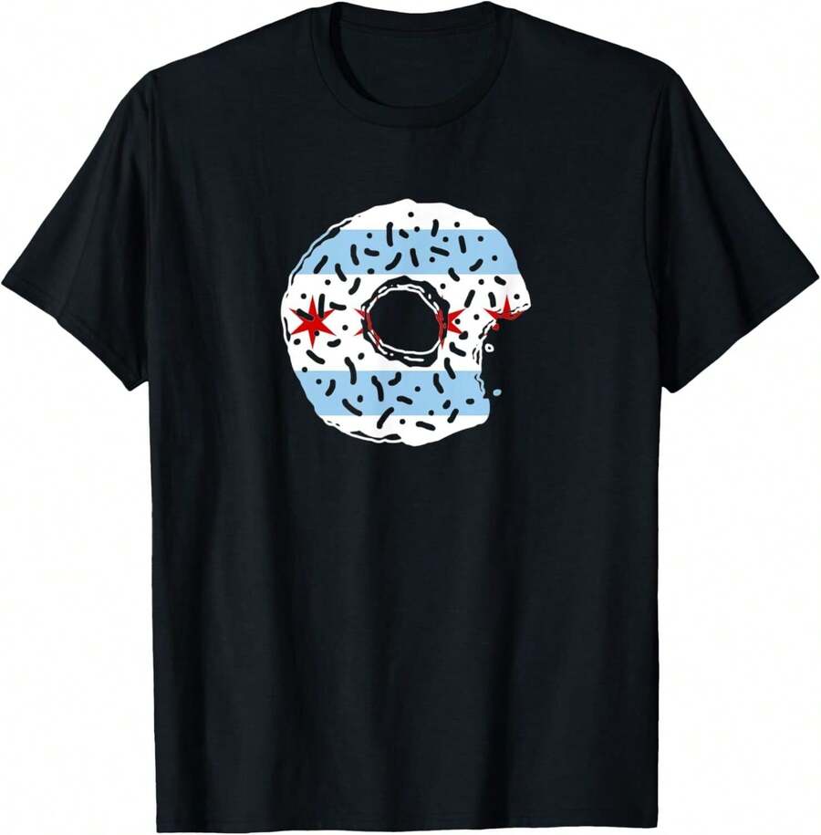 Chicago Flag Donut T-Shirt - 黑色 - 查看 1