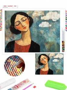 1 Pc Diamond Painting Set, Modigliani Style Clouds And Women, Diamond Hand-Painted Set, Artist Home Gift, Full Diamond Diy Wall Art, Mosaic Art, Home Decor Craft Set, Ideal Holiday Gift - Multicolor - View 4