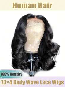 180 Density Body Wave Human Hair Wig 13x4 Frontal Lace Wig 16 Inch Body Wave Lace Front Wigs Human Hair Pre Plucked Bob Wigs For Women Party Body Wave Transparent Brazilian Virgin Human Hair Wigs 13x4 Lace Front Wigs Human Hair - SNatural - View 2