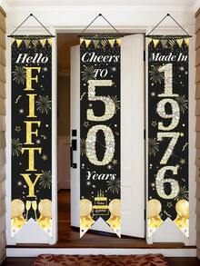 3Pcs 50th Birthday Banner Suitable For 1976 Birth Year,Black Gold Number 50 Gatepost Couplet,Birthday Door Curtain With Age Number Sign,Ironable Hanging Ornament,Birthday Decorations,Happy Birthday Decor,Birthday Gifts,Versatile Hanging Options For Porch, Door, Indoor Yard,Indoor/Outdoor Party Decor - 50 Years Old - View 8