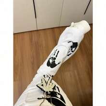 Pantalones vaqueros de hombre estilo streetwear americano con estampado de palmeras, cintura alta, corte ajustado, pierna recta, corte bota, modernos, resistentes a la suciedad, para uso casual. - Blanco - Ver 4