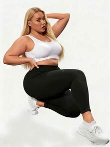 Plus Size Women's Outdoor Casual Yoga Tight Fitness Leggings, Seamless Sports Base Layer Pants Spring - Black - View 7
