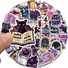 50pcs Vintage Witch, Wizard, Book, Potion Themed Stickers, Purple Color, Suitable For Water Bottles, Laptops, Guitars, Skateboards, Phones, Etc. Scrapbook Supplies Scrapbook Stationery - Violet Purple - View 5