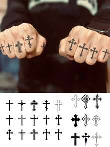 2片装小十字架防水临时纹身贴纸，持久防水，可维持一至两周。采用半永久纹身颜料，逼真不反光，男女皆宜。精美包装，独特设计 - 聖誕節 - 查看 2