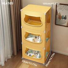 2-Tier Enclosed Cat Cage With Tunnel, Versatile Cat Bed For All Seasons, Provides Sense Of Security For Cats - Multicolor - View 12