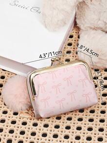 With A Pom-Pom Charm,Women Wallets Short Pu Leather Purses Zipper & Hasp Purse Multifunctional Large Capacity Money Bag For Women Coin Card Holders Lightweight,Fashion Modern,Business ZipperCredit Card Business Casual Teachers' Day,Teacher Gifts,For Anniversary,For Birthday Gift,For Lady,For Female,White-Collar Workers - Pink - View 9