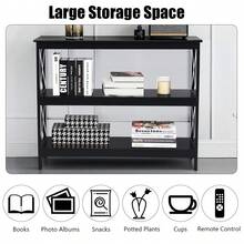 COSTWAY Industrial 3-Tier Console Table, Rustic Sofa Side Table With Storage Shelf, X-Design Bookshelf Narrow Accent Table For Entryway Hallway Living Room, Black/White - Black - View 3