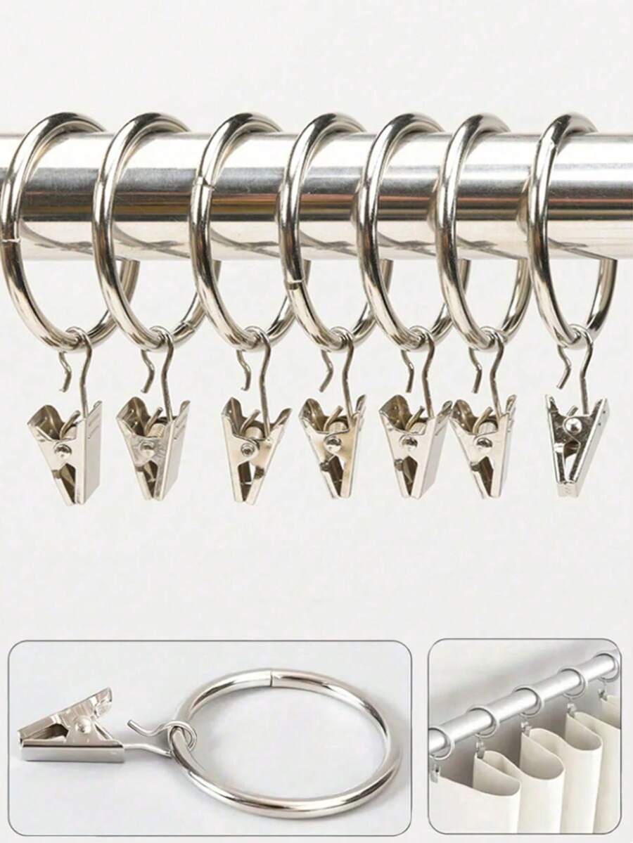 10pcs Metal Curtain Rings Clips, Vintage Curtain Hooks Clips, 1 Inch Inner Diameter Curtain Rings With Hooks, Curtain Accessories For Bathroom Storage, Living Room, Home Decor, Bathroom Decor, Fall Decor, Bathroom Supplies, Back To School
