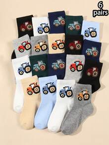 6 pares de calcetines casuales de media caña con patrón de coche simple para niños, aptos para todas las estaciones, primavera/verano/otoño/invierno - Multicolor - Ver 7