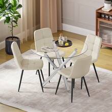 Dining Table And Chairs Set Of 4, Round Dining Table With Performance Fabric Chairs For Dining Room,Kitchen,Living Room - Electroplated Twisted Legs + 4 Beige PU Chairs - View 11