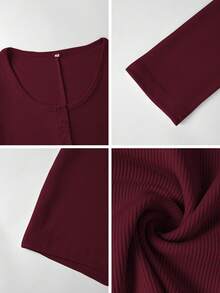 Vaiaye 女士 V 领纽扣纯色简约连体裤 - 修身长袖短款连体裤，适合健身、性感百搭的户外运动、毕业典礼、返校季、秋冬季针织连体裤，春季优雅百搭。 - 紫紅色 - 查看 11