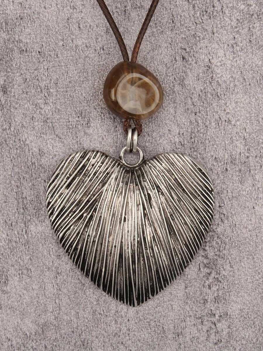 1 chiếc vòng cổ dài đính hạt tối giản thời trang với mặt dây chuyền hình trái tim bằng hợp kim màu bạc, quà tặng cho Ngày Valentine, Ngày của Mẹ. - trái tim đính hạt bạc cổ - Xem 1