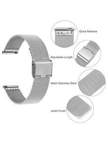 1条不锈钢网状表带+表壳套装，兼容三星Galaxy Watch 4 40mm/44mm、Galaxy Watch 5 40mm/44mm、Galaxy 6/7 40mm/44mm，男女通用不锈钢双扣智能手表表带，银色 - 銀色 - 查看 8