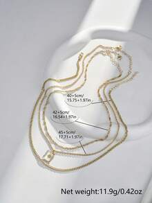 3pcs/Set Braided & Wavy Chain Layered Geometric Rectangle Sunflower Cubic Zirconia Pendant Necklace, Suitable For Girl's Daily Wear - Yellow Gold - View 8