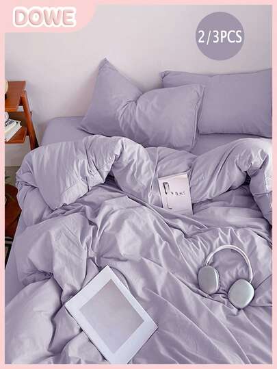 2/3pcs 100% Polyester Solid Color Duvet Cover Set - Soft, Breathable, Pill-Resistant, No Filling, Includes 1 Duvet Cover And 2 Pillow Shams, Modern Minimalist Style, Suitable For Bedroom, All Seasons, Essential For Dorms, School Bedding, Dorm Decor, Machine Washable
