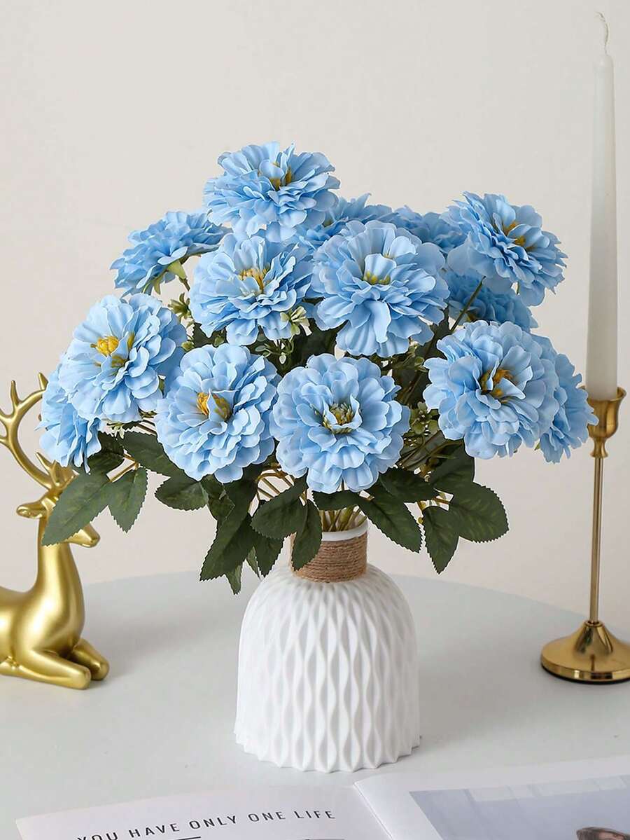 1束人造七头牡丹花束，人造芙蓉花束，适用于家居装饰、婚礼装饰、新娘手捧花、卧室客厅装饰、花瓶装饰、餐桌摆饰、情人节装饰、情人节礼物、户外花园装饰、庭院装饰、生日礼物、春夏装饰、玫瑰