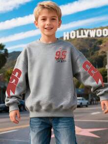 Disney Cars Lightning McQueen "95" Digital Multi-Heat Pattern Printed Boys' Hoodie, Autumn And Winter Children's Round-Neck Hoodie, Suitable For Daily Commuting, School And Casual Sportswear For Both Boys And Girls. Long-Sleeved Tops Are Suitable For Holiday Parties, Outdoor Activities And Travels. - 灰色 - 查看 2