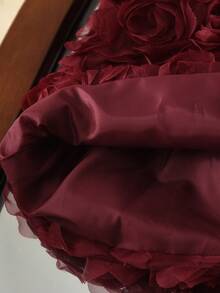 2pcs/Set Girls Cute 3D Floral Sleeveless Round Neck Top And Mini Skirt, Suitable For Summer - Burgundy - View 7