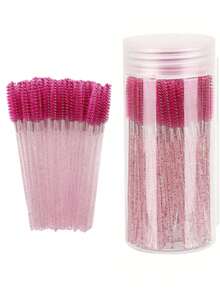 200/100/50/10PCS Eyelash Brushes, Mascara Wands With Container, Bendable Disposable Eyebrow Spoolies, Lash Brush For Lash Extensions, Eyebrow Spoolie, Castor Oil Brushes - Hot Pink - View 1