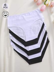 6件裝純色棉質基本款舒適透氣高腰女款三角內褲 - 彩色 - 查看 1