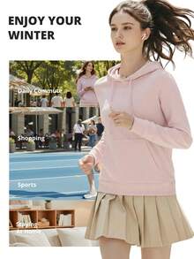 CAMEL CROWN Women's Solid Color Casual Pullover Hoodie, Warm Workout Long Sleeve Top For Running, Winter - Sweet Apricot Powder - View 2