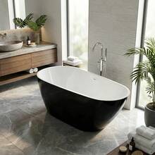 59 Inch Freestanding Bathtub, Acrylic Deep Soaking Tub, Chrome Overflow And Drain, Non-Slip Standalone Bath Tub For Bathroom, CUPC Certified, Ergonomic Modern Bath For Bathrooms - Black - View 8