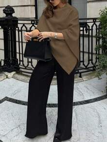 Solid Color Ribbed Shawl, Fashionable For Everyday Wear, Autumn/Winter Spring - Yellow-camel - View 2