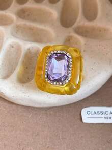 1枚复古树脂方形宽戒圈，镶嵌彩色水晶水钻 - 彩色 - 查看 13