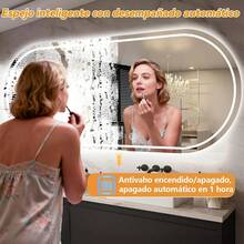 Espejo para Baño con Luz LED Espejo de Baño con Función de Memoria y Desempañado HD Espejo de Maquillaje con Ajuste de Hora Regulable 3 Colores 4mm Vidrio Prueba Explosiones 60 x 80cm - Gris - Ver 3