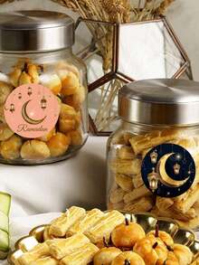 500pcs Islamic Traditional Ramadan Stickers | Fashionable Gold & Red Star Moon Pattern | Waterproof Durable PVC Material | Easy To Peel Off Without Residue | Gift Box Packaging | Essential For Eid Al-Fitr Holiday - Multicolor - View 7