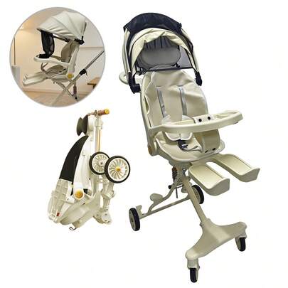 Carriolas para Bebés Plegado giratorio con un solo toque + Reclinable + Capota con Patrón de cielo estrellado Y color sólido