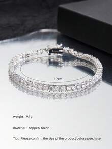 1pc Zirconia Platinum & 18K Gold Plated Artificial Unisex Hiphop Bracelet, 17cm/18cm/19cm, Gift For Party & Daily Wear - DV1BS41005 - View 16