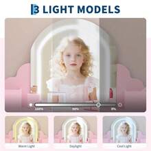 Tocador Infantil 2 en 1 con Espejo Iluminado | Mesa de Maquillaje para Niñas 3-9 Años con Cajón, Estantes y Banco - color: rosa - Ver 2
