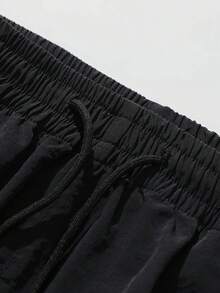Mens Side-Stripe Pants - Polyester Fabric Relaxed Tapered Fit | Spring Summer Stylish  For Daily Streetwear & Casual Outings (Retro Sporty Urban Style) - 黑色 - 查看 2