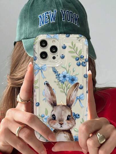 Blue Berry Rabbit Print Clear Case Compatible With IPhone 13/11/17/17pro/16/14/15/15pro/15 Plus/15 Promax/7plus/8plus/X/Xs Max/Xr/11pro/12pro/13pro/14pro/12mini/13mini/11promax/12promax/13promax/14promax/14plus/17pro Max/17Air/6/6s Plus/7/8/16Pro/16plus/16promax/Se2/17promax&Compatible With Samsung Galaxy/A54/A14/A12/A13/A15/A32/A33/A24/A52S/S20/S21/S22/S23/S24/S23Plus/S24ultra/S25/A15/A33/A23