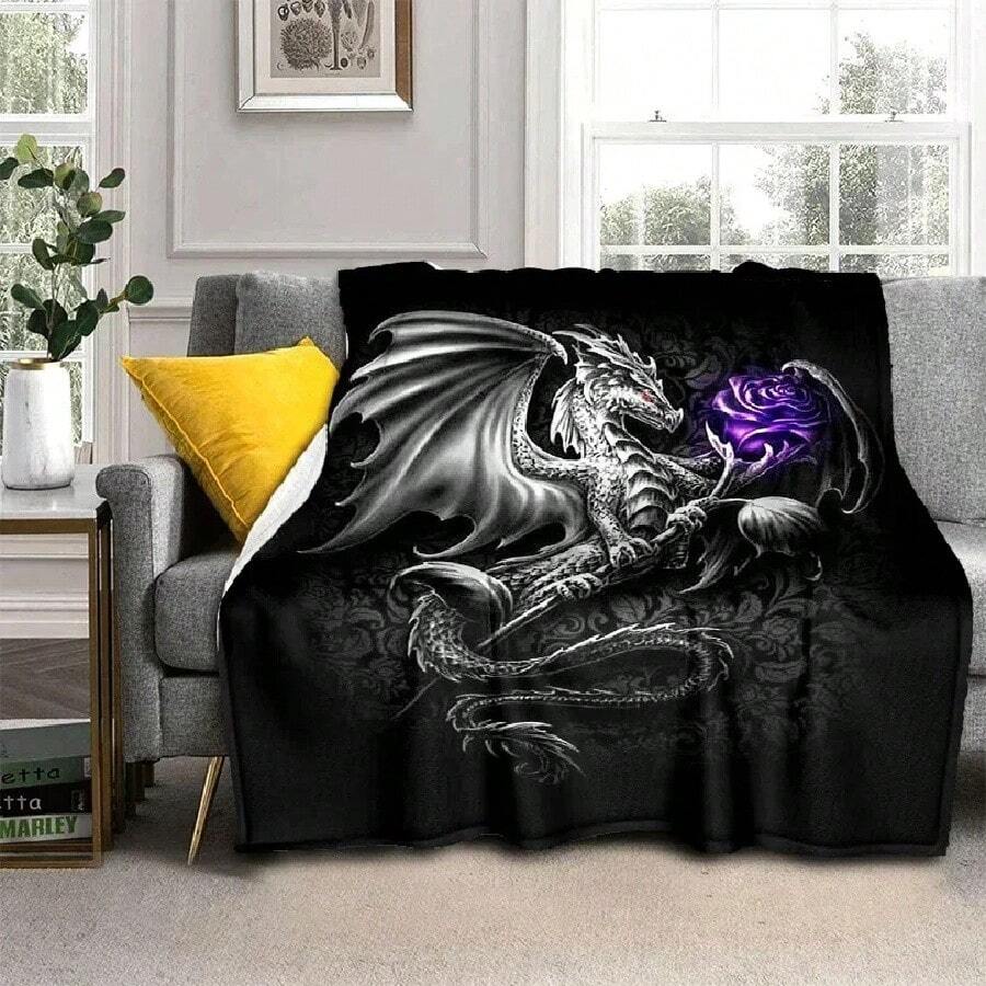 Colorful D Scifi Dragon Flannel Throw Blanket For Bed Sofa Couch Soft Cozy Blanket Gift For Him Her 3.Jpg - White - View 1