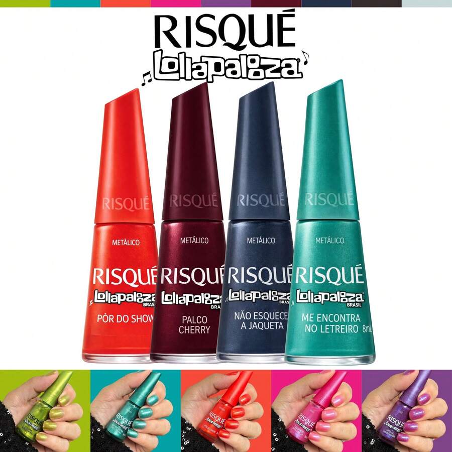 Kit Of 10 Risqué Lollapalooza Nail Polishes, New Risqué Collection, Glitter Effect Nail Polish - 4 colores - Ver 1