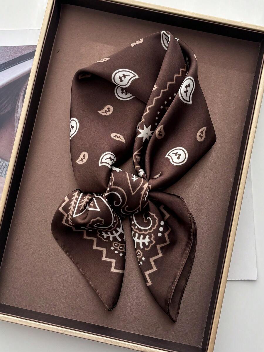 1pc Luxury Women's Square Scarf, Headband, Shawl, Neck Scarf - Coffee Brown - View 1